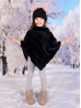 Kids Soft Faux Fur Poncho W/  Diagonal Pattern and Faux Fur Neckline (3-7 Years Old) 